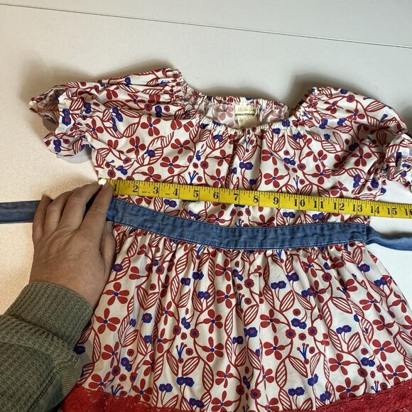 Matilda Jane Girls Dress Red White Blue Puff Sleeves Tie Waist Cotton Sz 10 - Picture 4 of 6